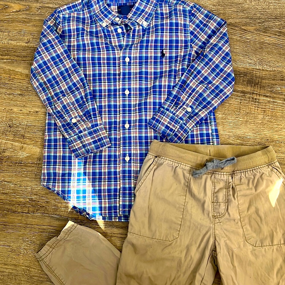 Boys Ralph Lauren Flannel Shirt and khaki pants